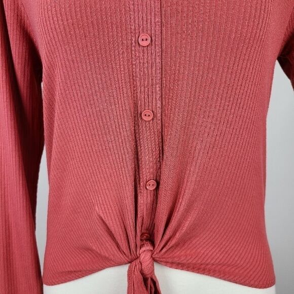 Caution To The Wind Rust Orange Long Sleeve Front Tie Top Medium - Picture 3 of 16